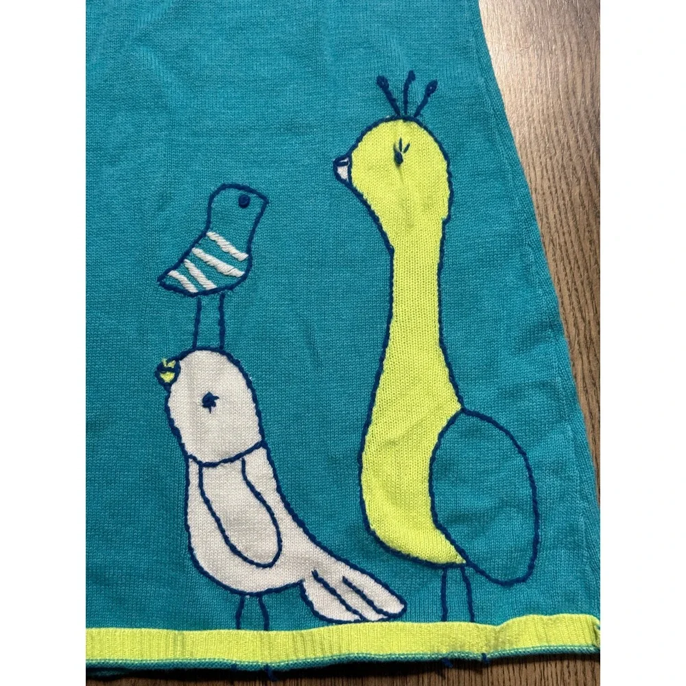 Gymboree Dress Girls Size 4T Teal Sweater Dress Bird Graphic Knit Bird Intarsia